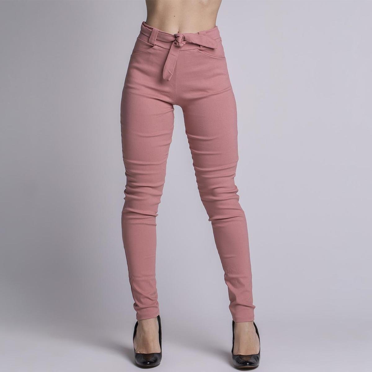 Calça Feminina Bengaline Cintura Alta Slim Tendência Blogueira Modinha Skinny - Rosa Menor preço em Calça Feminina Bengaline Cintura Alta Slim Tendência Blogueira Modinha Skinny - Rosa