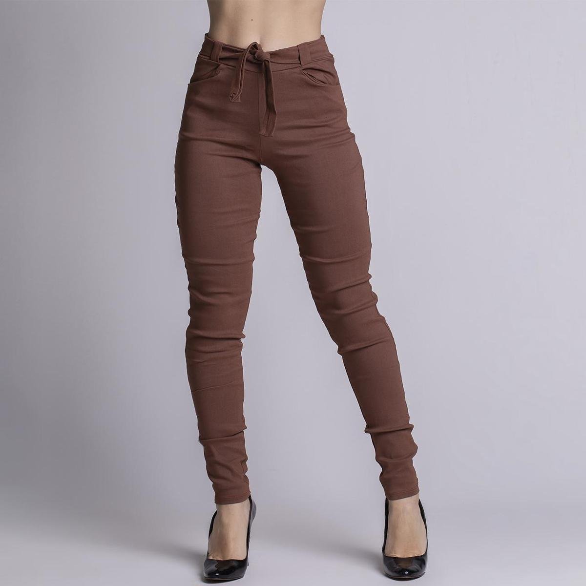 Calça Feminina Bengaline Cintura Alta Slim Tendência Blogueira Modinha Skinny - Marrom Menor preço em Calça Feminina Bengaline Cintura Alta Slim Tendência Blogueira Modinha Skinny - Marrom