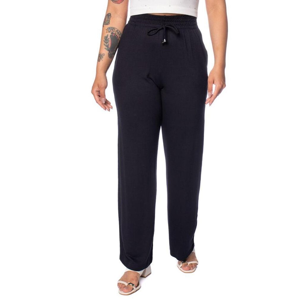 Calça Feminina Bruna E Bia Wide Leg Em Malha Marrom
