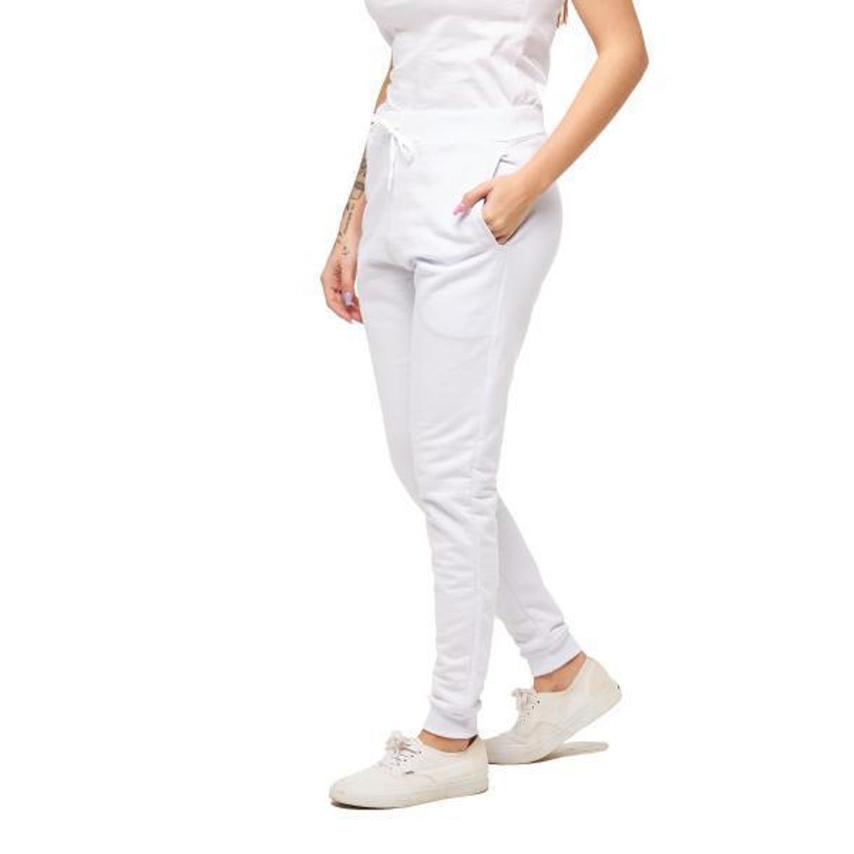 Calça Feminina de Moletom Jogger Slim Fit Básica Lisa - Branco Menor preço em Calça Feminina de Moletom Jogger Slim Fit Básica Lisa - Branco