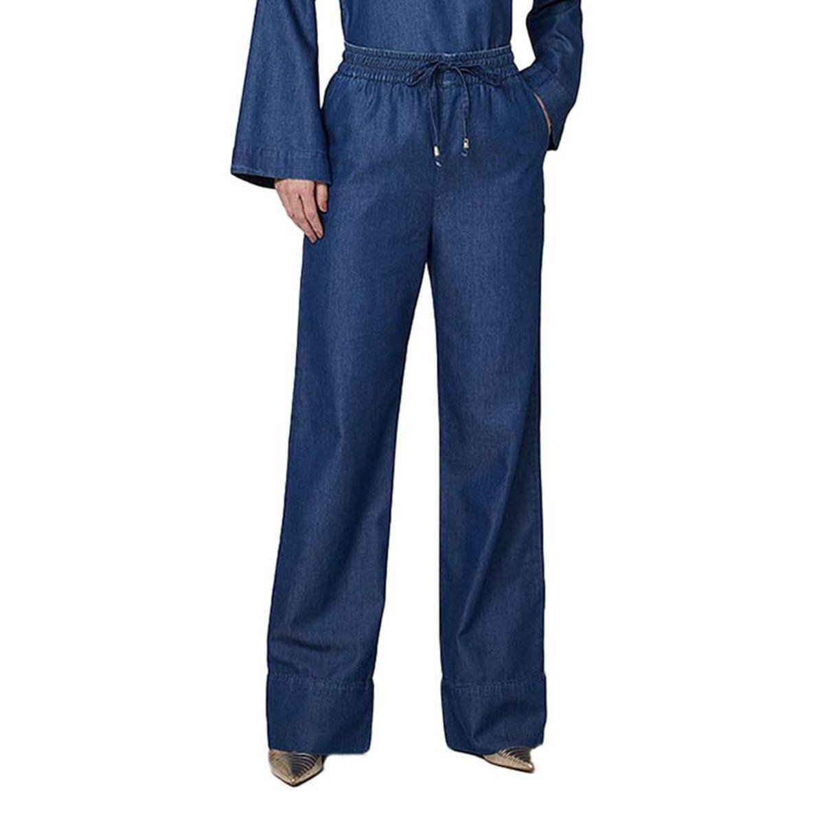 Calça Feminina Dudalina Wide Leg Liocel Jeans Escuro 1801414