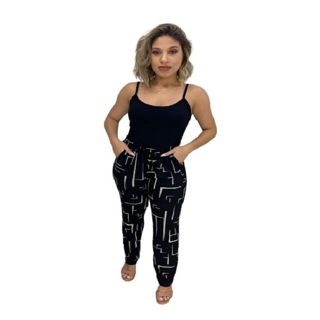 Calça Feminina Estampada Com Bolsos Labirinto