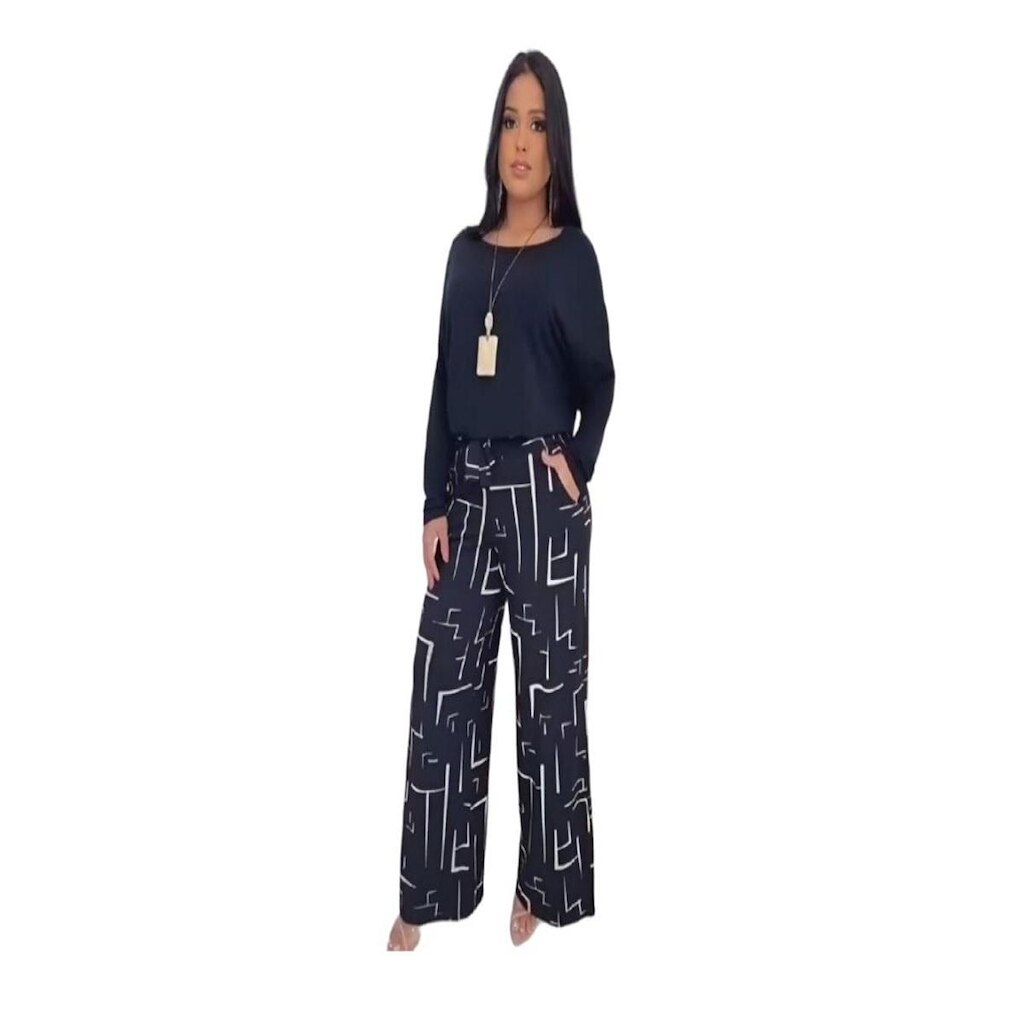 Calça Feminina Estampada Com Bolsos Labirinto
