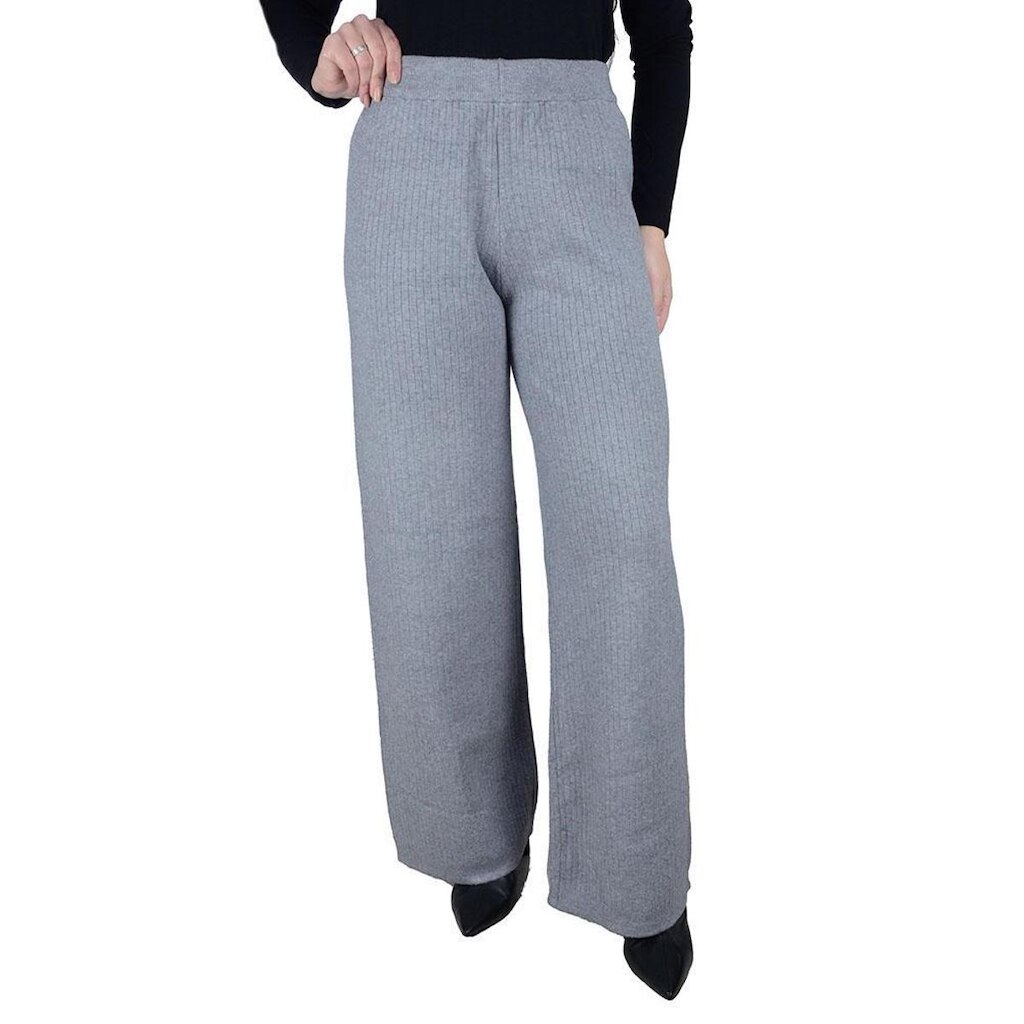 Calça Feminina Facinelli By Mooncity Tricot Canelado Cinza