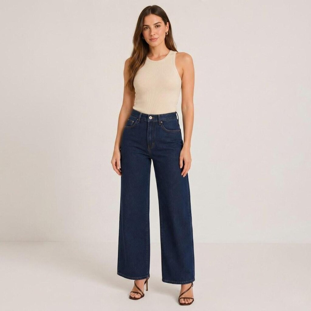 Calça Feminina Jeans Human Body Wide Leg Flex