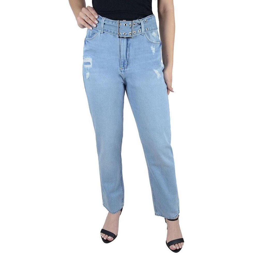 Calça Feminina Lado Avesso Jeans New Straight Destroyed - L1