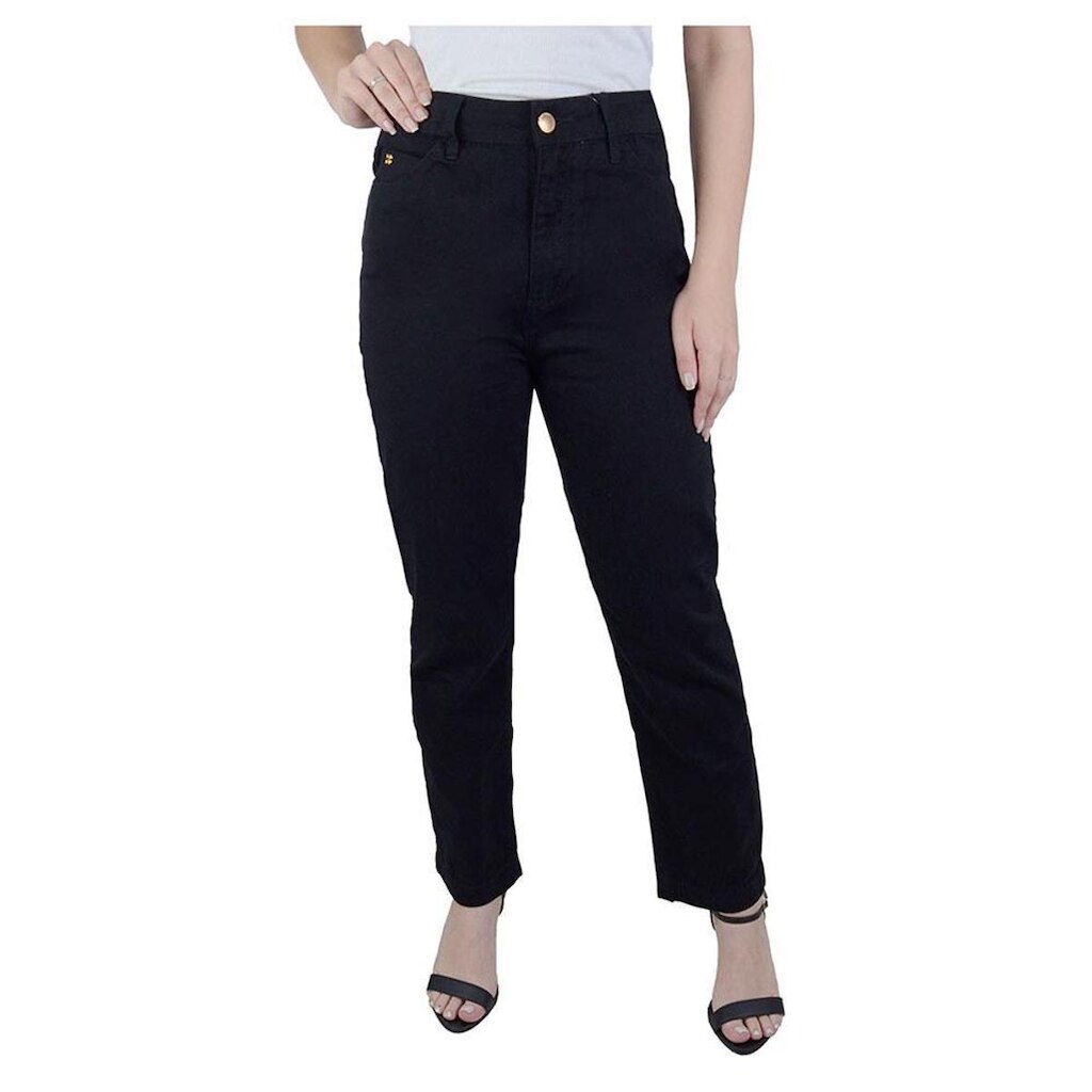 Calça Feminina Lado Avesso Jeans New Straight Preta - L1240