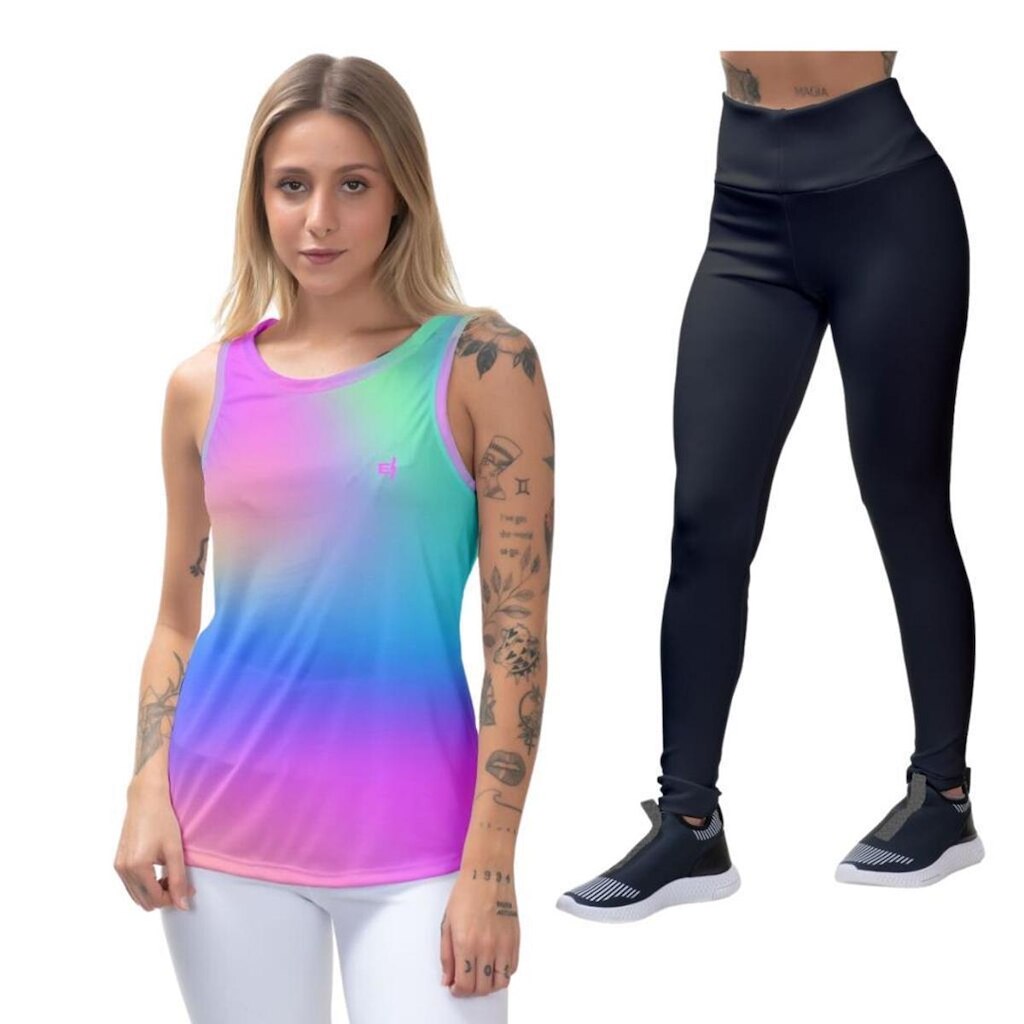 Calça Feminina Legging Blusa Cavada Pilates Dry Proteção UV50 Tecido