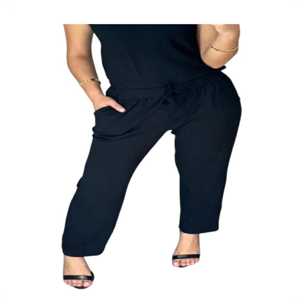 Calça Feminina Lisa Com Bolsos Confortável Tradicional
