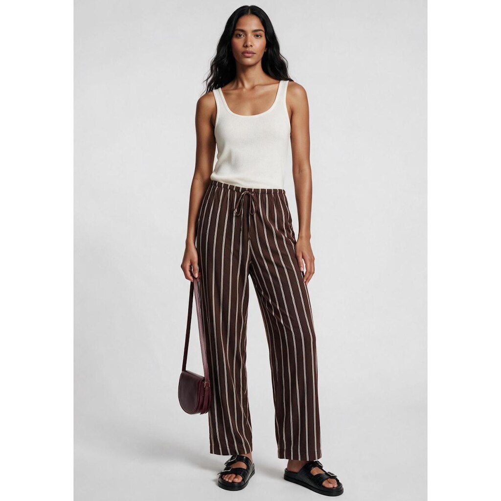 Calça Feminina Listrada Em Viscose Com Amarração