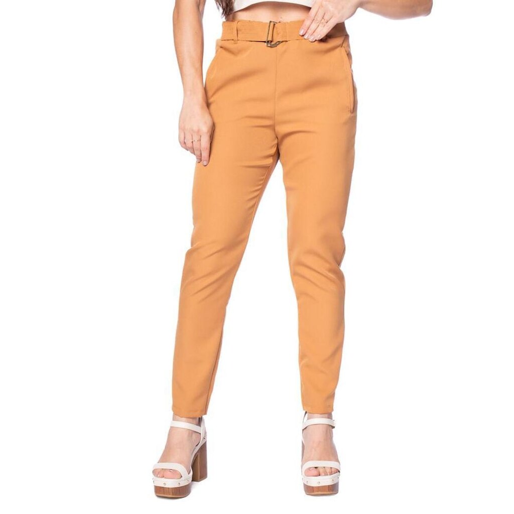 Calça Feminina Olho Fatal Alfaiataria Cintura Alta Marrom