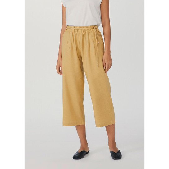 Calça Feminina Pantacourt Em Linho - K48B1ESI2 - Amarelo