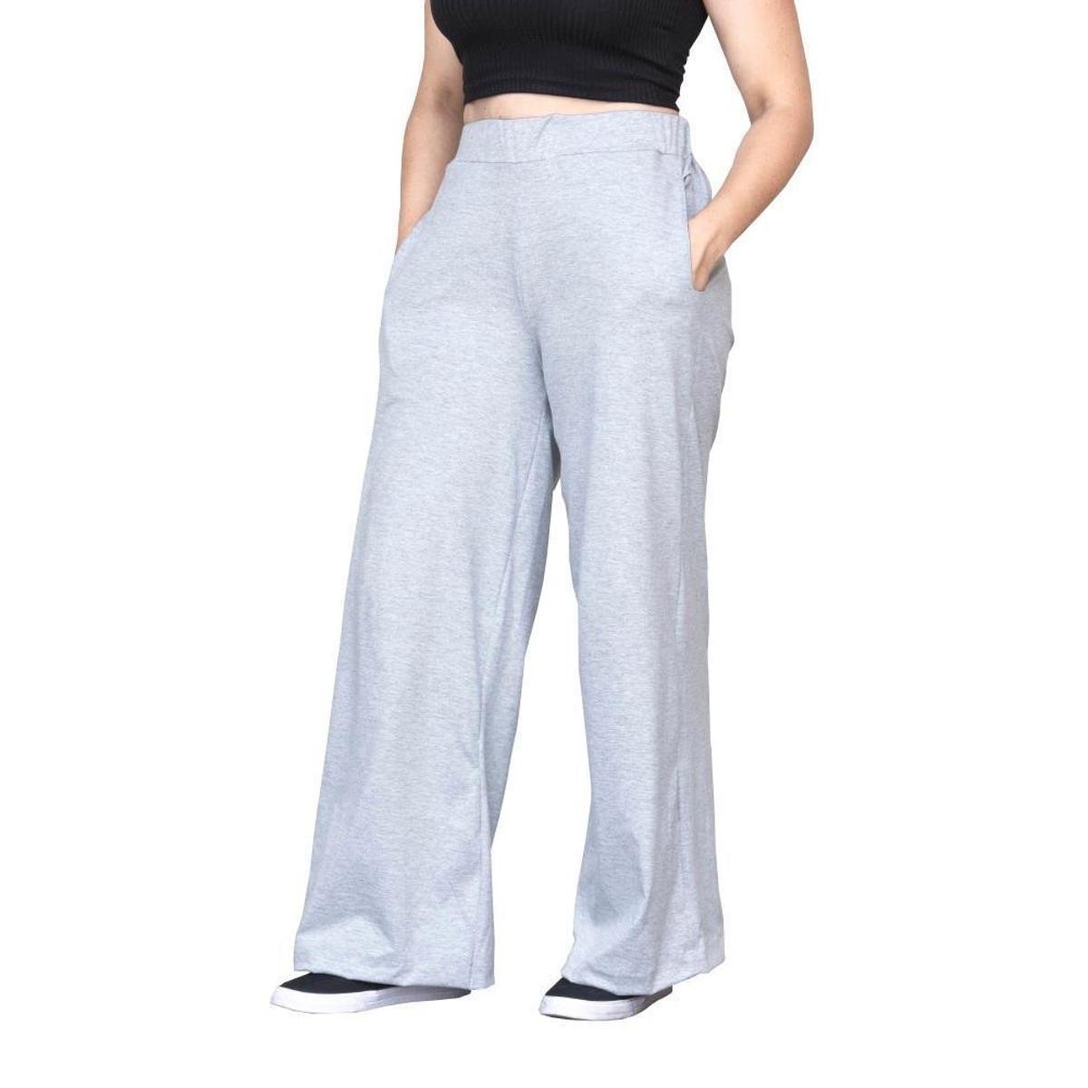 Calça Feminina Pantalona 100% Algodão - Cinza Menor preço em Calça Feminina Pantalona 100% Algodão - Cinza