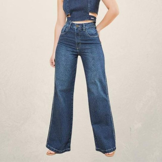 Calça Feminina Pantalona Wide Leg - Jeans | Zattini