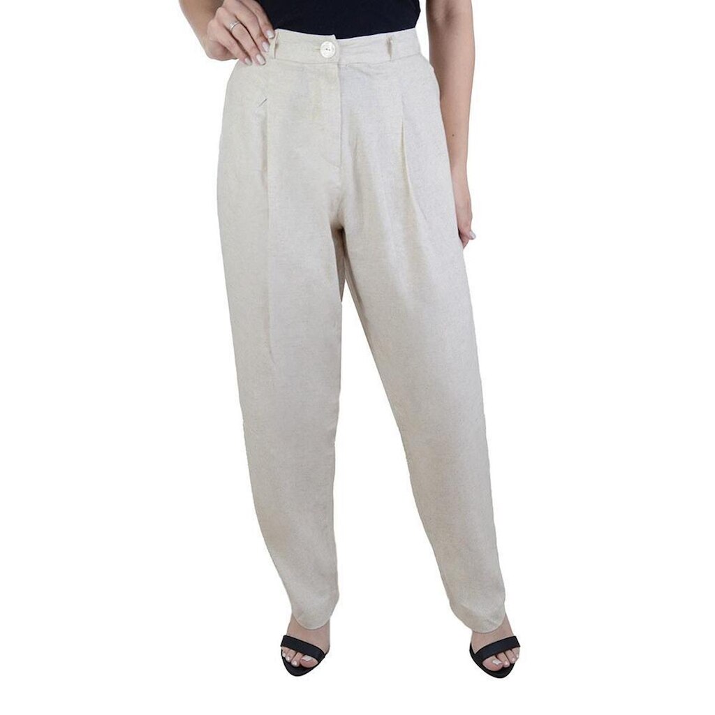 Calça Feminina Parado no Ar Plus Size Linho Bege - 85033