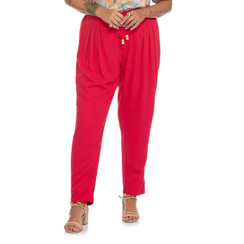 Calça Feminina Plus Size com Pregas Secret Glam Vermelho