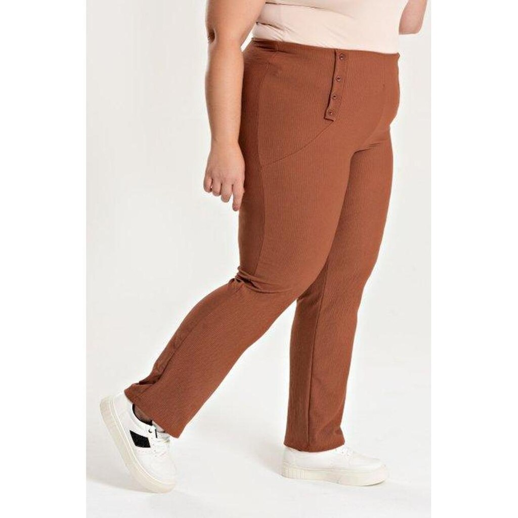 Calça Feminina Plus Size Malha Turim Cós Reto Detalhe Botão - Serena