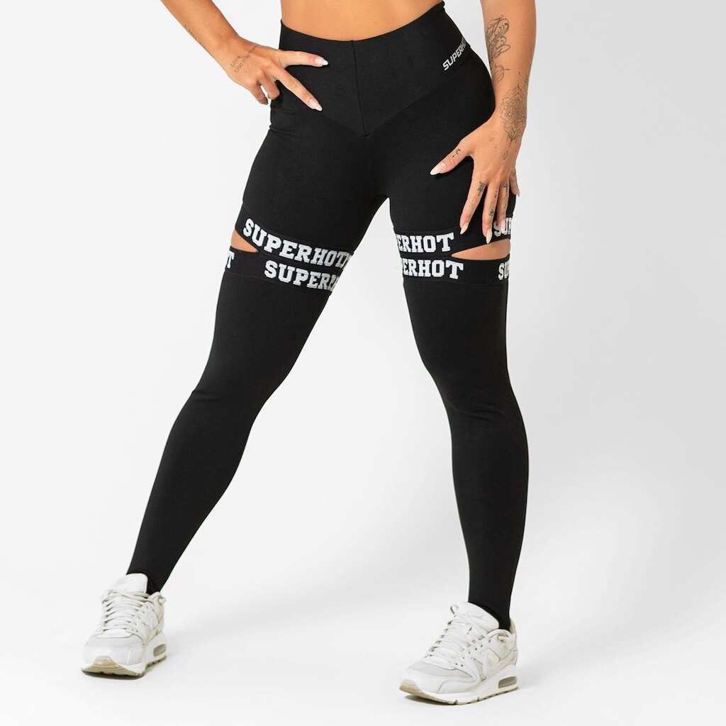 Calça Feminina Poliamida Preta Detalhes na Coxa