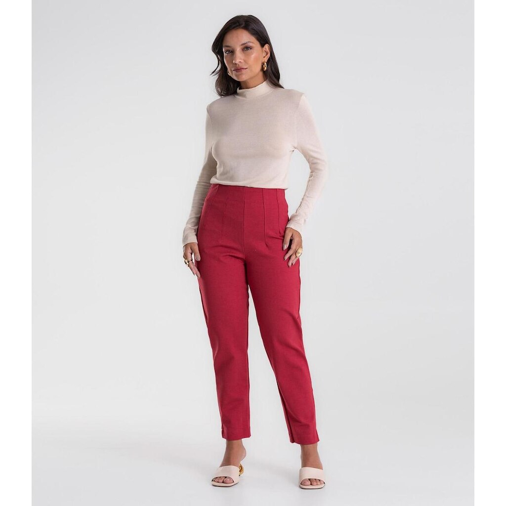Calça Feminina Reta Ponto Roma Endless Vermelho