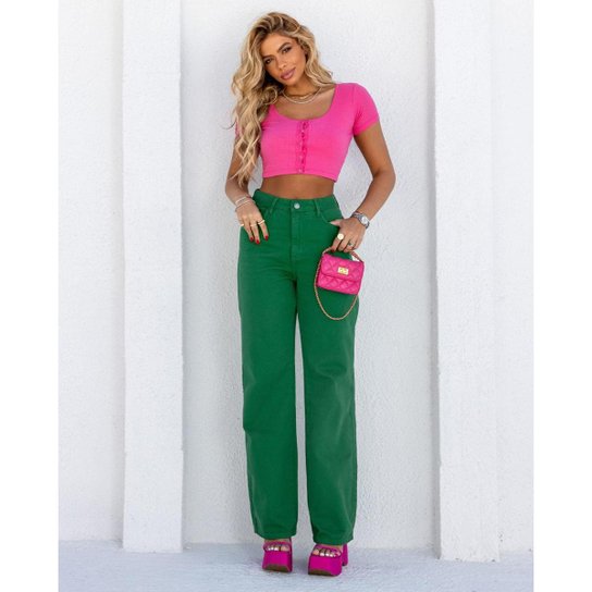 Calça Feminina Wide Leg Básica 29025 Verde Consciência