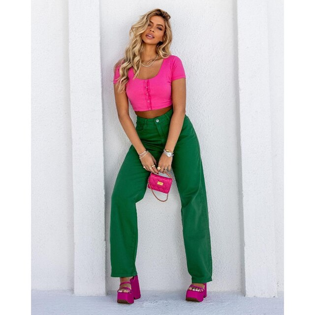 Calça Feminina Wide Leg Básica 29025 Verde Consciência