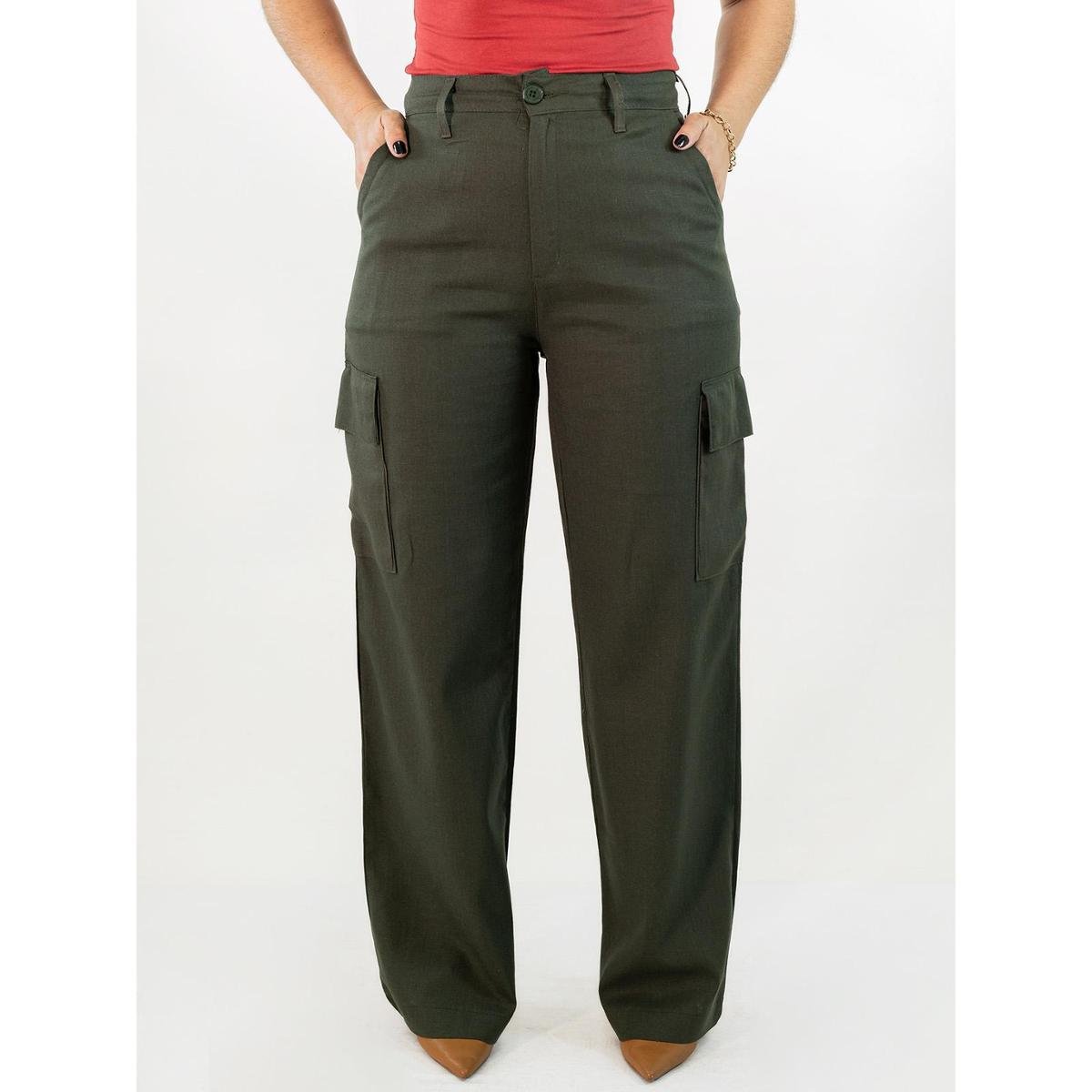Calça Feminina Wide Leg Cargo Linho Elastano Anticorpus Menor preço em Calça Feminina Wide Leg Cargo Linho Elastano Anticorpus