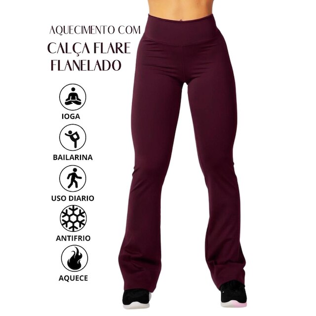 Calça Flare Bailarina Flanelada Térmica Antifrio Forrada Em Suplex WOLFOX