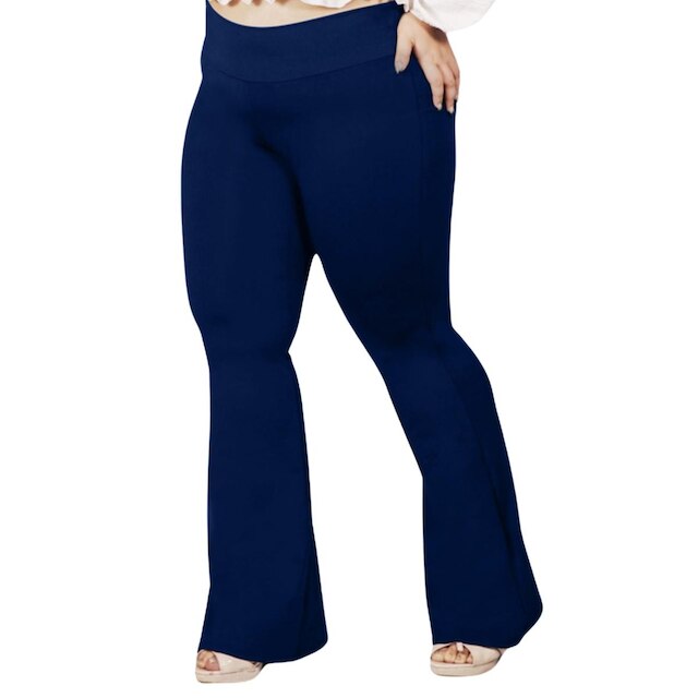 Calça Flare Bailarina Plus Size G1 G2 G3 G4 Cós Alta Em Suplex WOLFOX