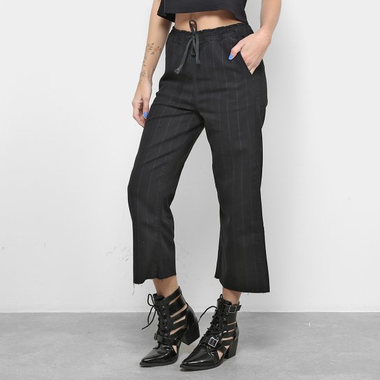 Calça Flare Calvin Klein Mid Listras Feminina - Preto