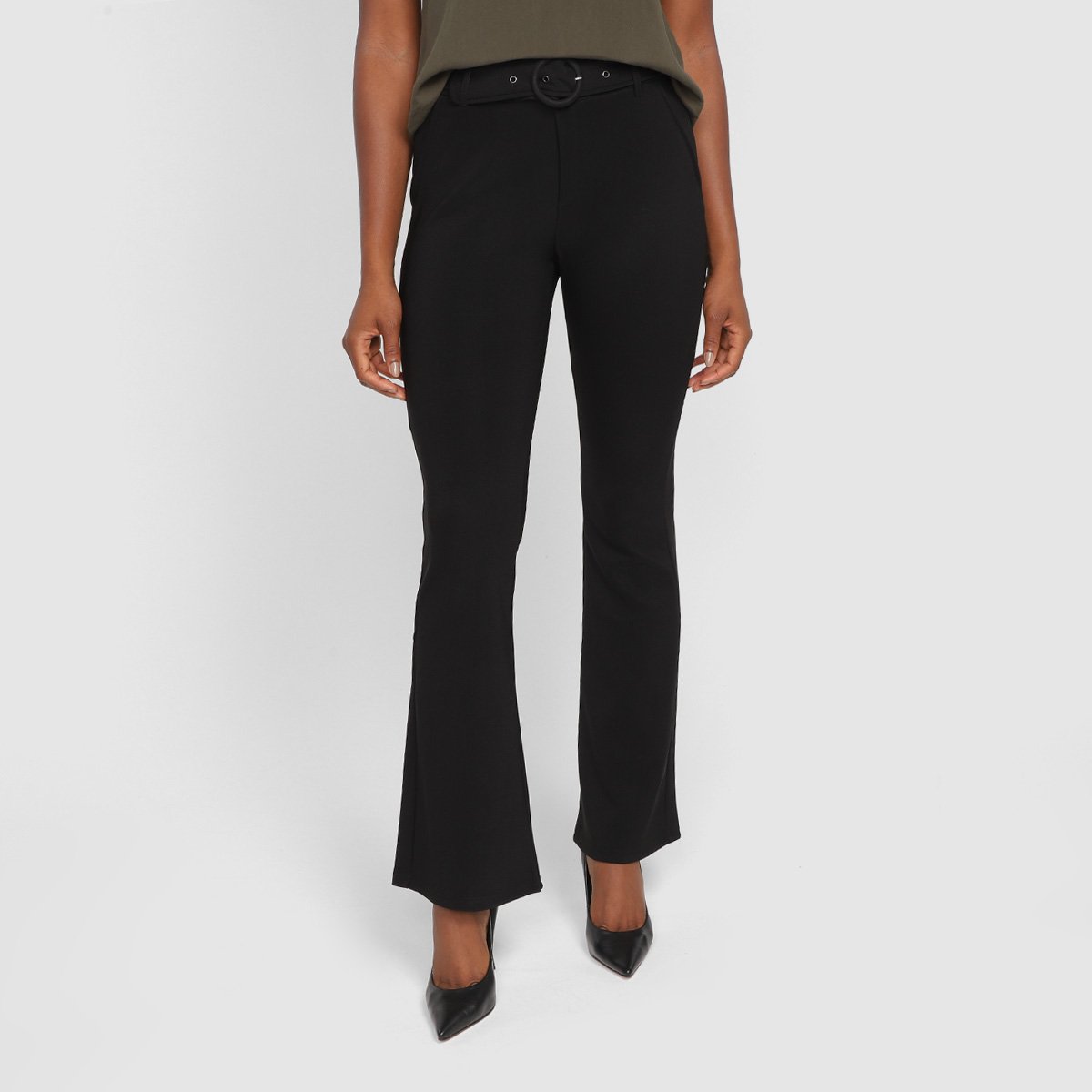 Calça Flare Facinelli Com Cinto Cintura Média Feminina - Preto Menor preço em Calça Flare Facinelli Com Cinto Cintura Média Feminina - Preto