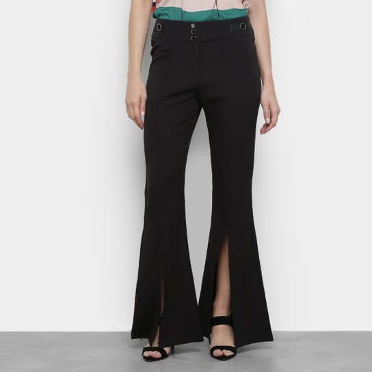 Calça Flare Heli Fenda Feminina - Preto