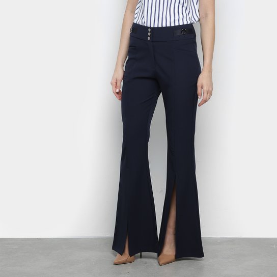 Calça Flare Heli Fenda Feminina - Marinho