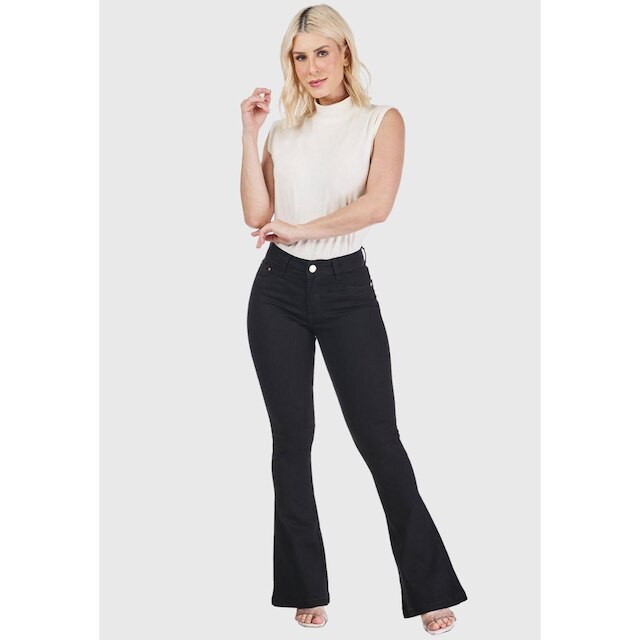 Calça Flare HNO Jeans Boca de Sino Petit Preta