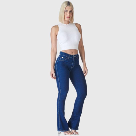 Calça Flare HNO Jeans Petit Barra Desfiada Azul