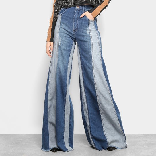 Calça Flare Jeans Open Lavagens Feminina - Azul