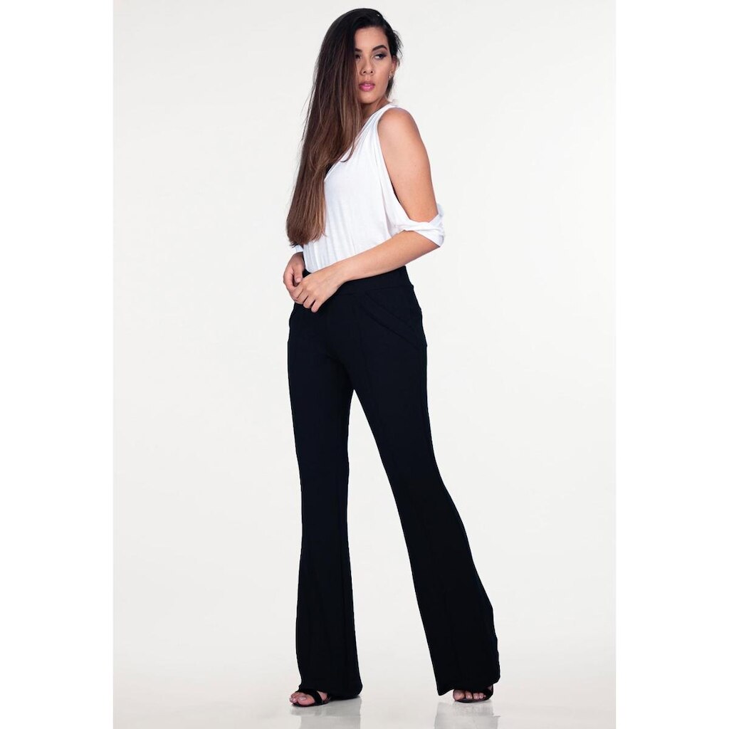 Calça Flare Malha Lisa Preta - P - Veste do 38 ao 40
