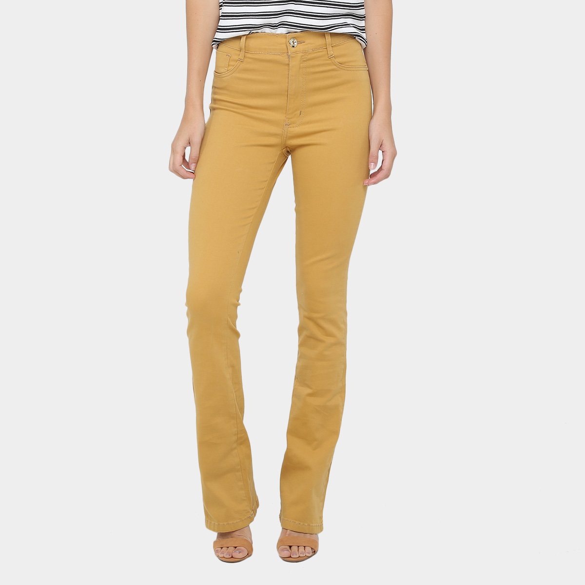 calça sarja mostarda feminina