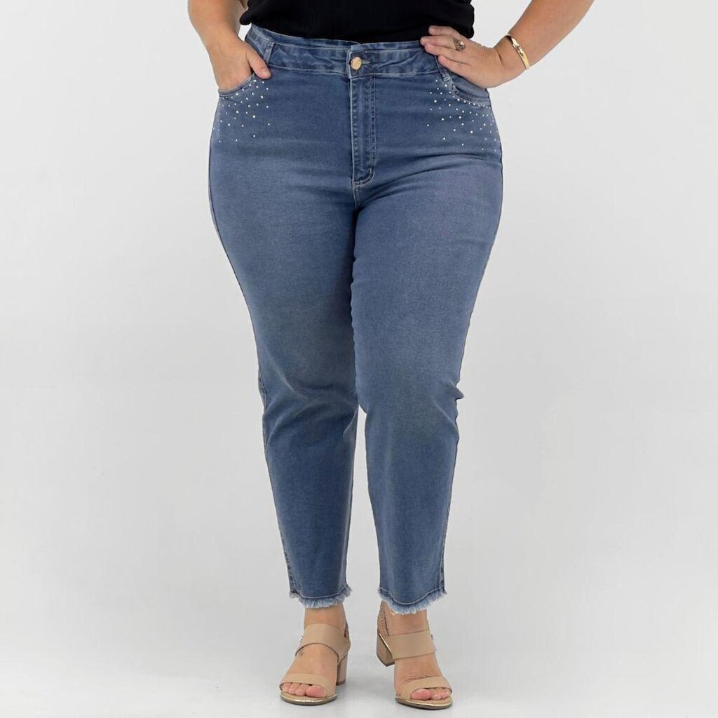 Calça Geração Moderna Jeans Cropped Plus Size com Strass Feminina