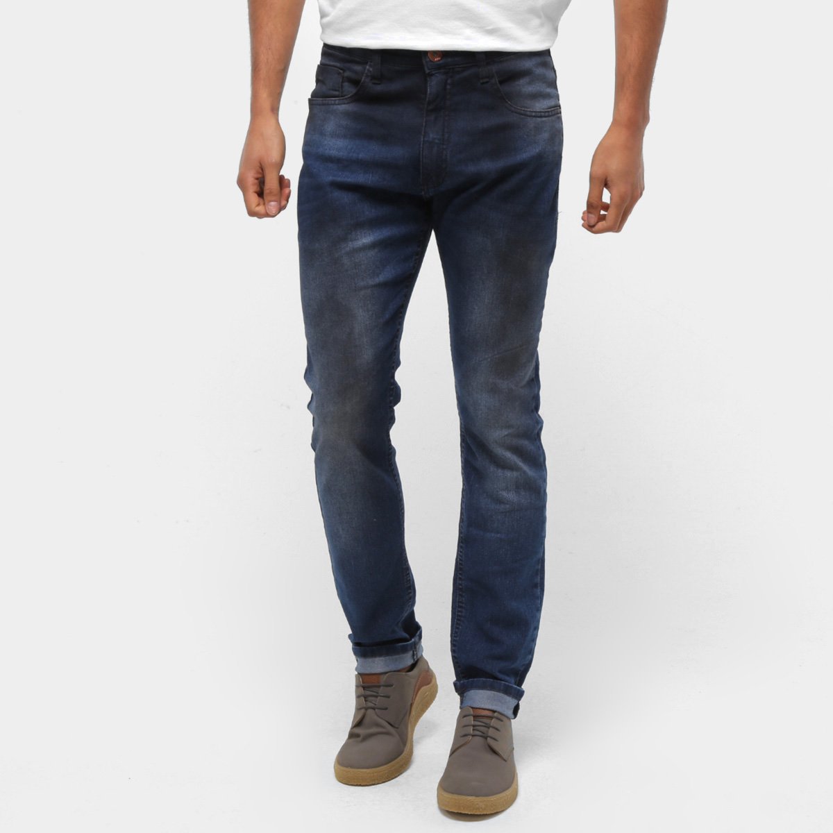 Calça Hd Jeans Slim Fit Escura Estonada Masculina - Azul Menor preço em Calça Hd Jeans Slim Fit Escura Estonada Masculina - Azul