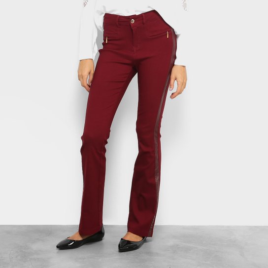 Calça Holin Stone Friso Zíper Feminina - Vinho