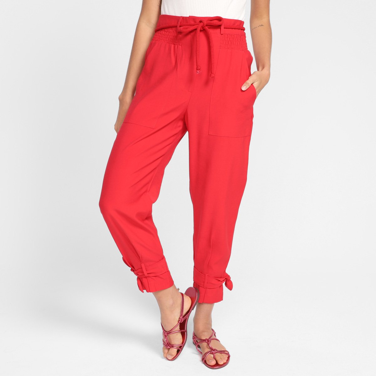 Calça Il Shin Amarração Feminina - Vermelho Menor preço em Calça Il Shin Amarração Feminina - Vermelho