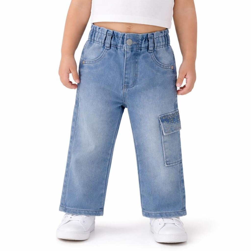 Calça Infantil Look Jeans Reta Cargo Jeans - 01 - UNICA