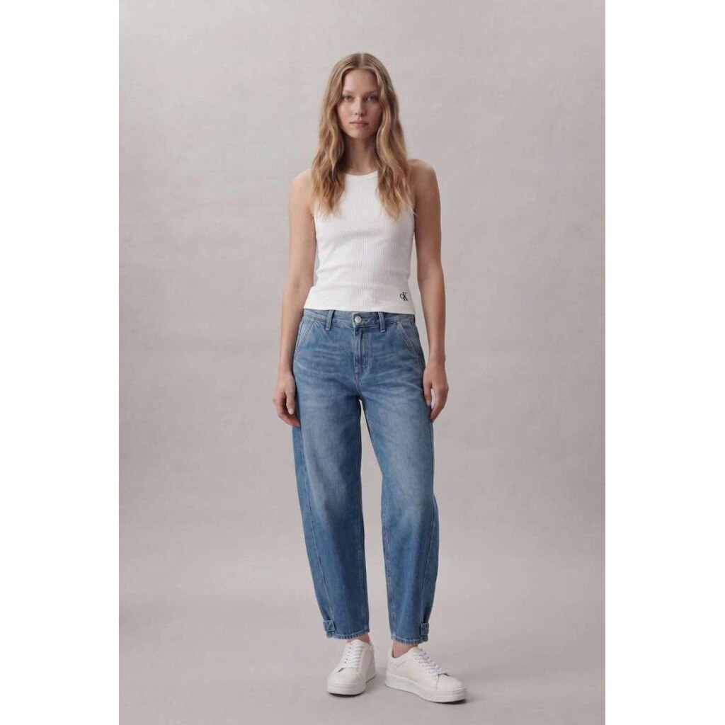 Calça Jeans Barrel Com Ajustador Barra - Azul Claro