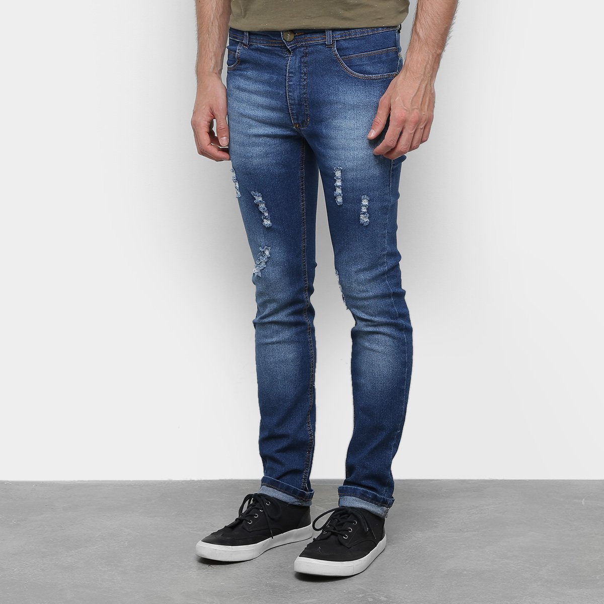 Calça Jeans Black River Skinny Rasgada Masculina - Azul Escuro Menor preço em Calça Jeans Black River Skinny Rasgada Masculina - Azul Escuro