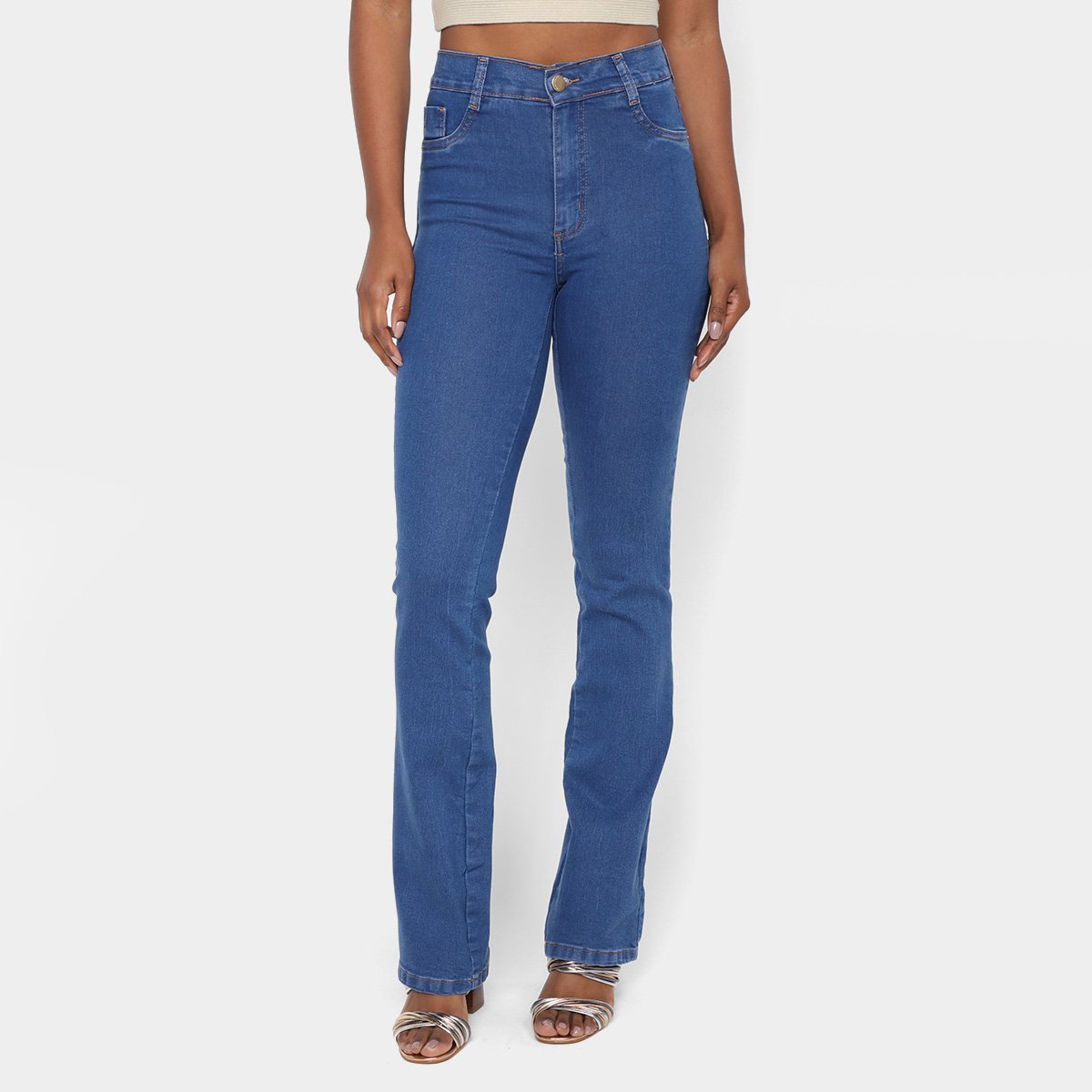 Calça Jeans Boot Cut Sawary Lisa Cintura Alta Feminina - Azul Menor preço em Calça Jeans Boot Cut Sawary Lisa Cintura Alta Feminina - Azul