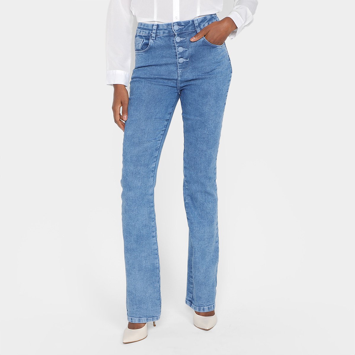 Calça Jeans Bootcut Sawary Cintura Alta Feminina - Azul Menor preço em Calça Jeans Bootcut Sawary Cintura Alta Feminina - Azul