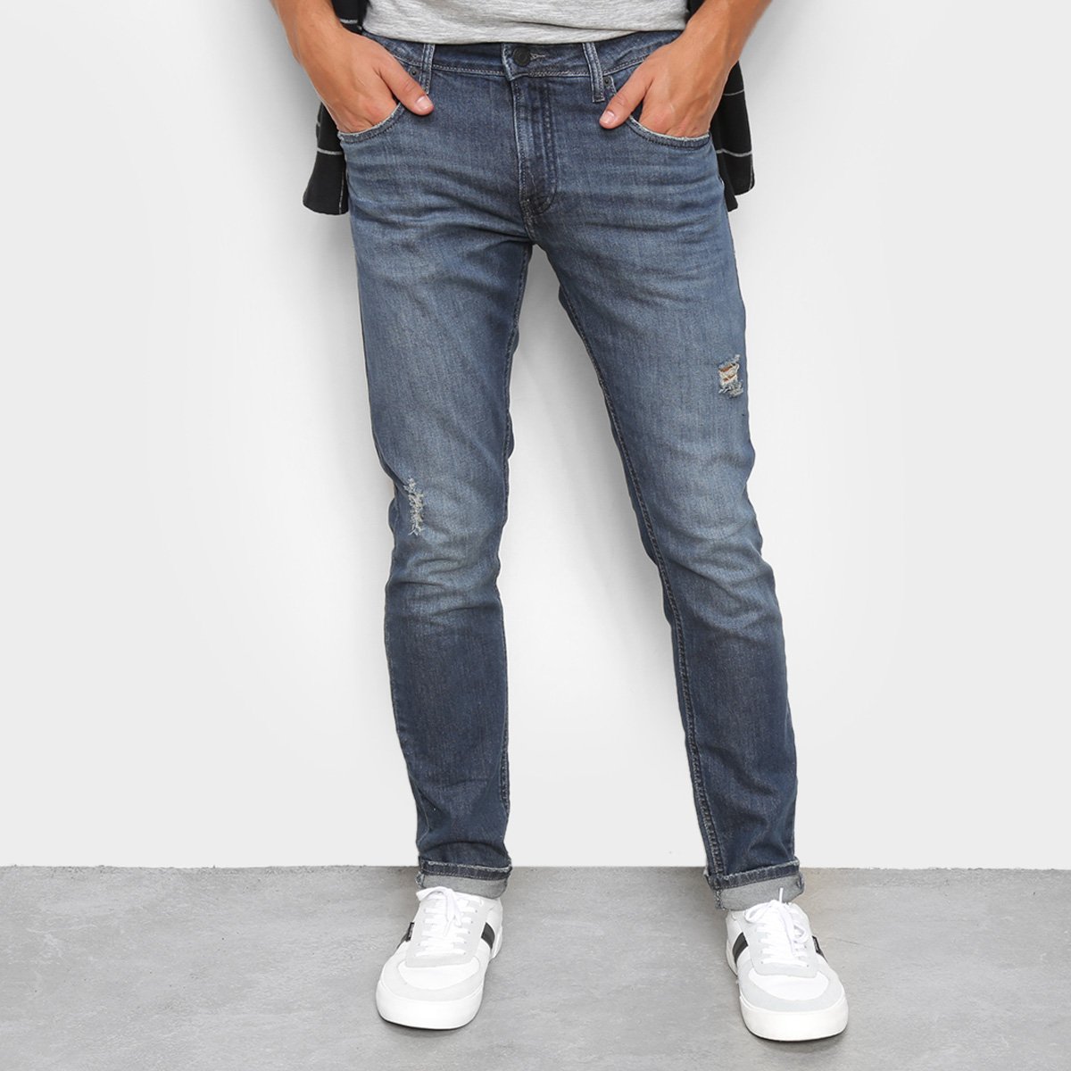 Calça Jeans Calvin Klein Rasgada Masculina - Marinho Menor preço em Calça Jeans Calvin Klein Rasgada Masculina - Marinho