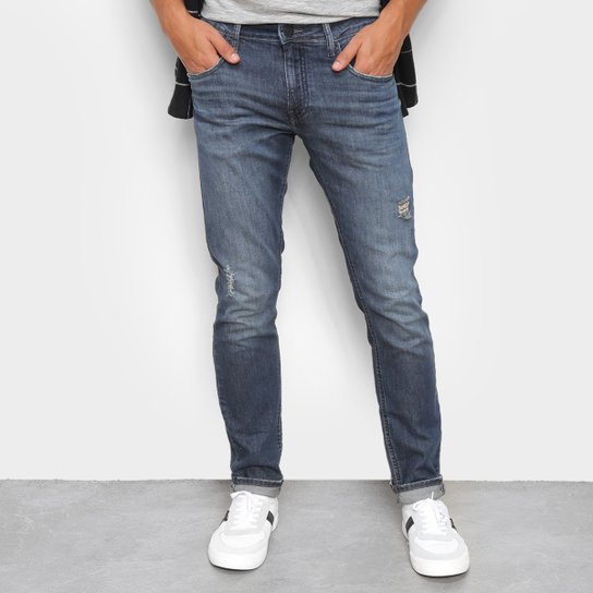 Calça Jeans Calvin Klein Rasgada Masculina - Marinho