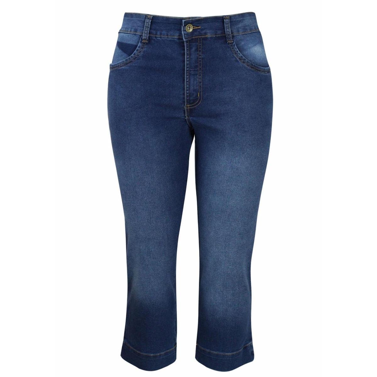 Calça Jeans Capri Pau a Pique Básica Feminina - Azul Menor preço em Calça Jeans Capri Pau a Pique Básica Feminina - Azul