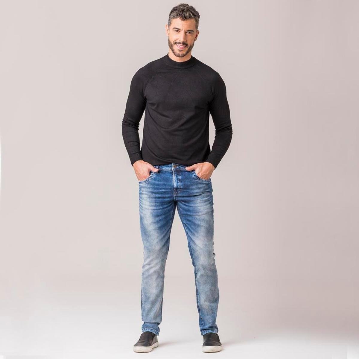 Calça Jeans Casual Masculina Zune Clara Estonada Moderna - Azul Menor preço em Calça Jeans Casual Masculina Zune Clara Estonada Moderna - Azul